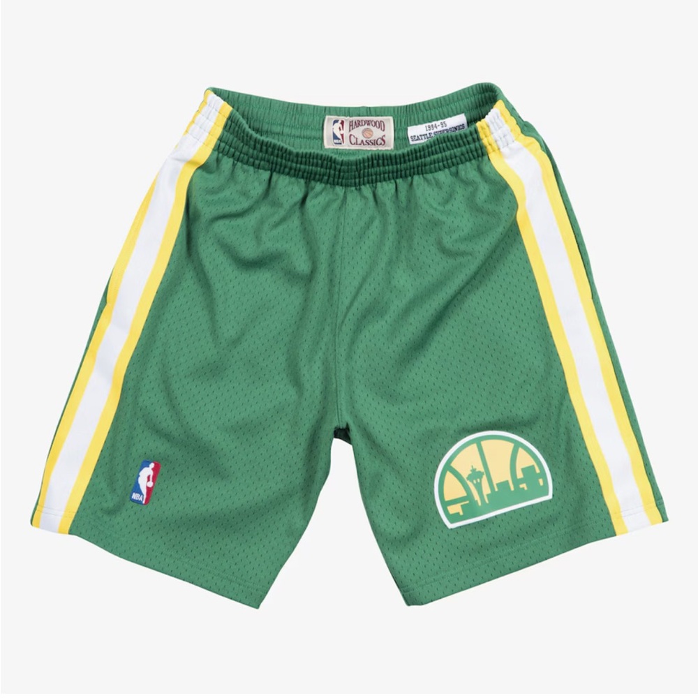 Mitchell & Ness Green Athletic Shorts with Yellow Accents